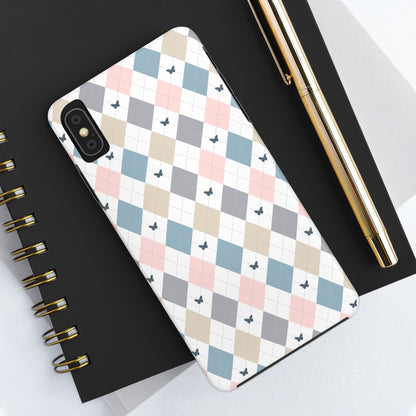 Argyle Pastel Plaid and Butterflies print design Tough Phone Case compatible with a large variety of iphone models