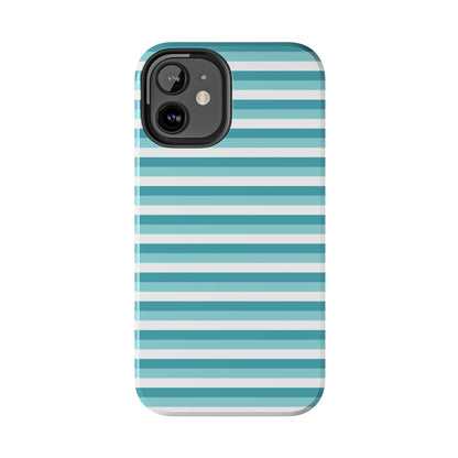 Blue and White Girly Stripe print Design Tough Phone Case compatible with a large variety of iPhone models, Gift, Phone Case