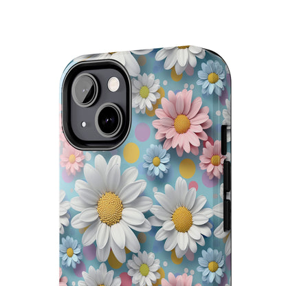 3D Spring Flowes and Polka Dots Digital print Design Tough Phone Case compatible with a large variety of iPhone models, Gift, Phone Case