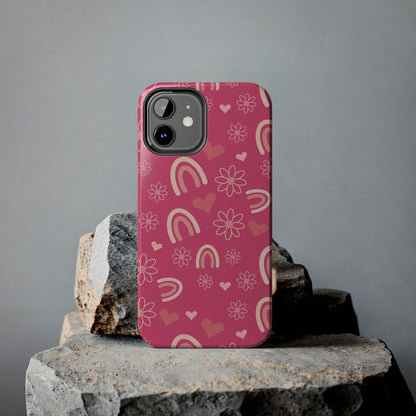 Dark Pink Boho Rainbow print Design Tough Phone Case compatible with a large variety of iPhone models, Gift, Phone Case