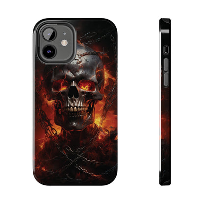 Gothic Skull iPhone Case, Dark Aesthetic Fiery Eyes, Unique Horror Style iPhone Accessory, Cool Tech Design for iPhone Models, Durable Phone Accessory Protective Cover for iPhone Models, Tough iPhone Case