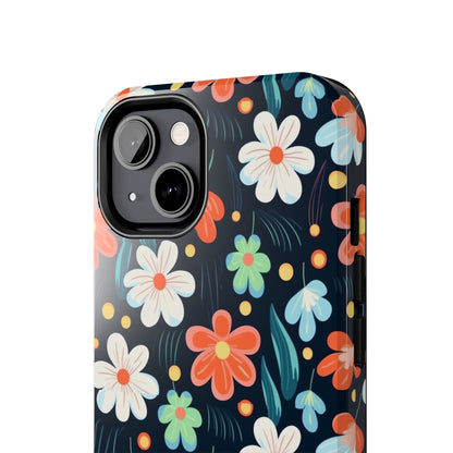 Retro Vibrant Flowers Pattern print design Tough Phone Case compatible with a large variety of phone models, Phone Case, Gift