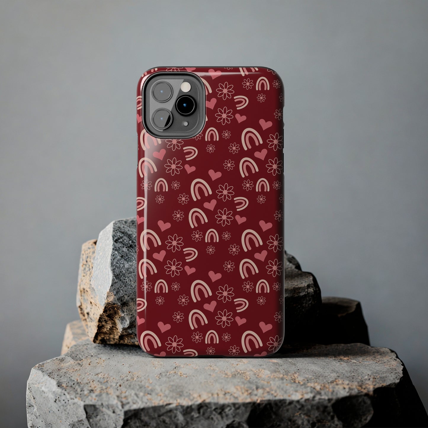 Red Boho2 Rainbow print Design Tough Phone Case compatible with a large variety of iPhone models, Gift, Phone Case