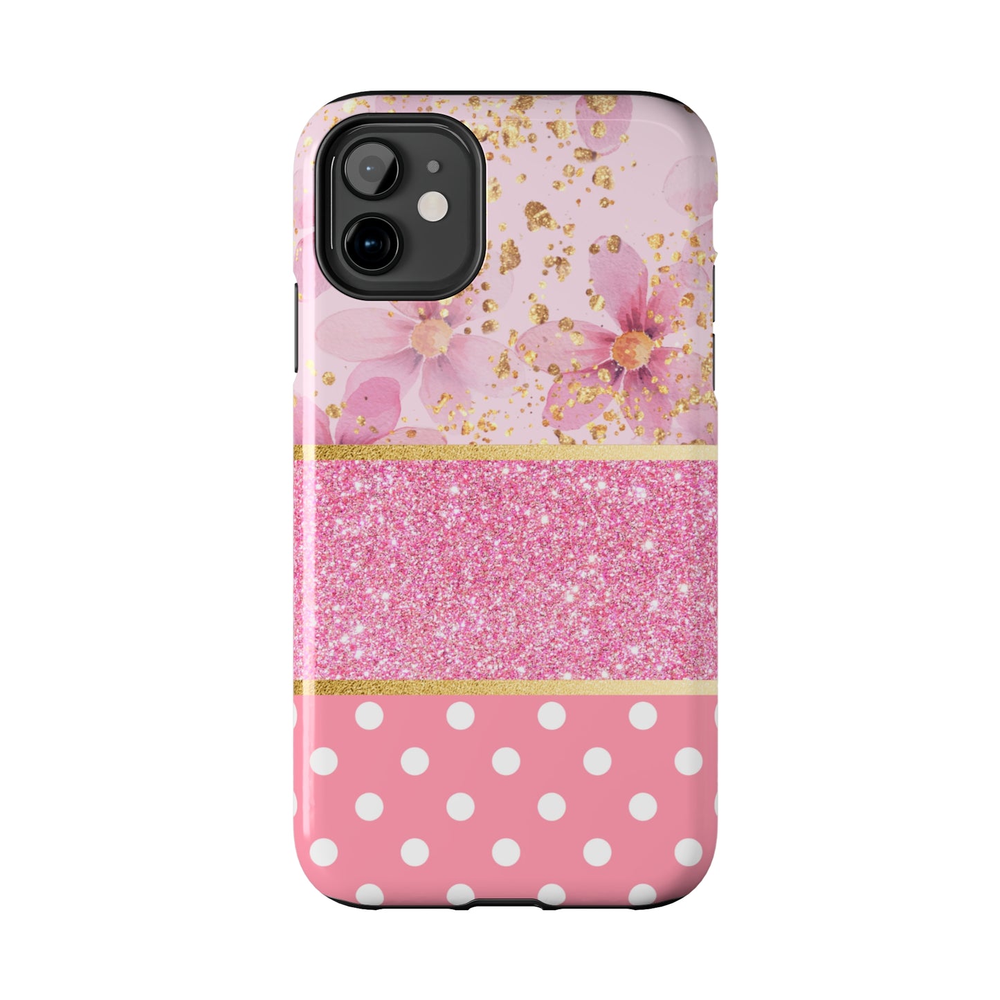 Pink Watercolor flowers and Polka Dot Design Phone Case- Lightweight, Impact Resistant Cover for iPhone 6, 6s, 12, 13, 14, 15