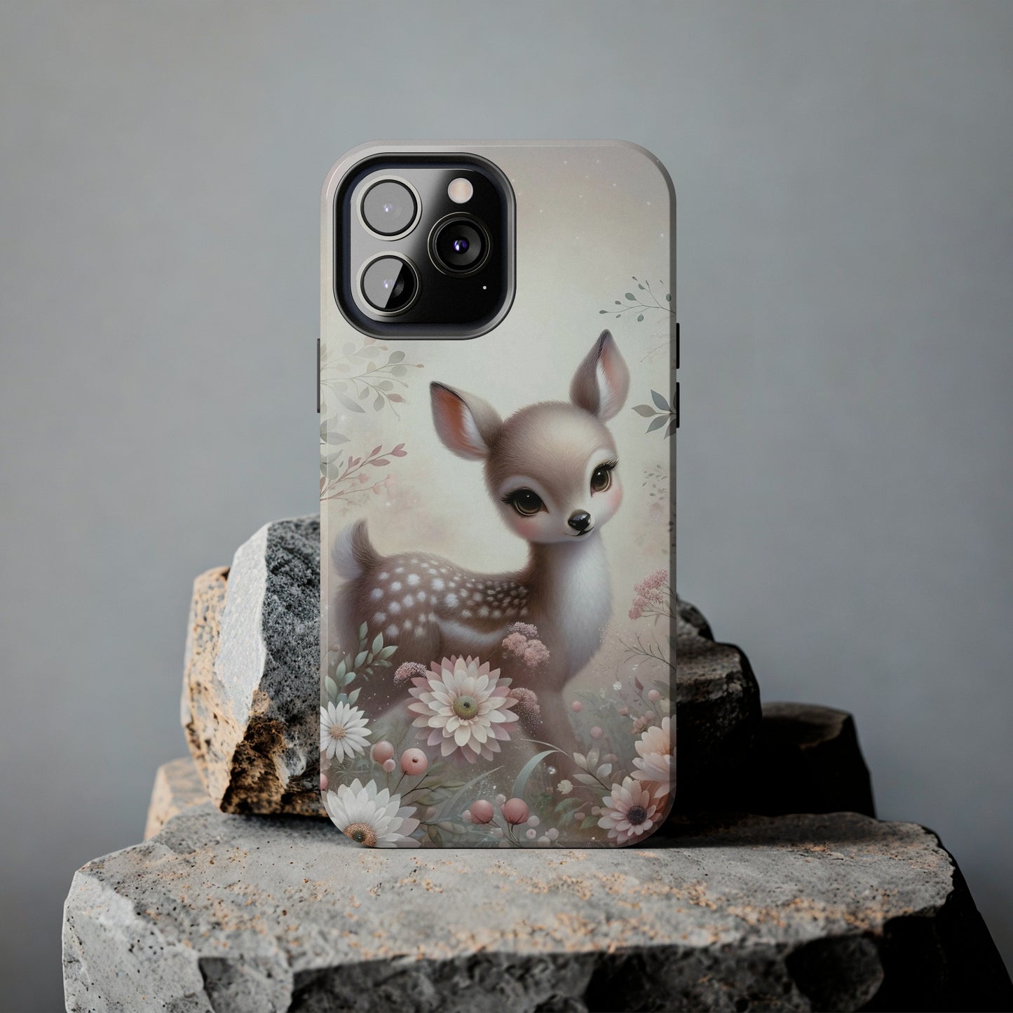 Cute Fawn and Floral print Design Tough Phone Case compatible with a large variety of iPhone models, Gift, Phone Case