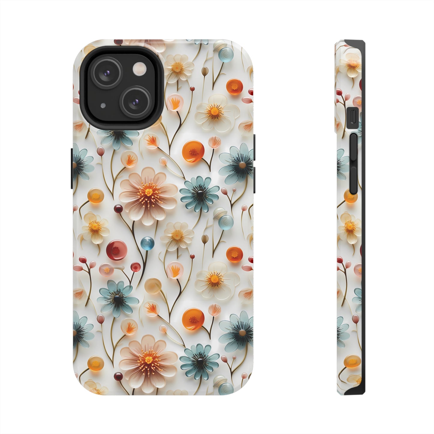 3D Glass Flower Pattern Design Tough Phone Case compatible with a large variety of iPhone models, Phone Case, Birthday Gift