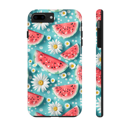 Watermelon Slices and Daisies Digital print Design Tough Phone Case compatible with a large variety of iPhone models, Gift, Phone Case