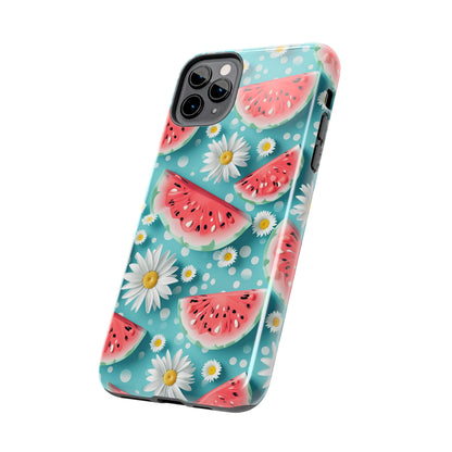 Watermelon Slices and Daisies Digital print Design Tough Phone Case compatible with a large variety of iPhone models, Gift, Phone Case