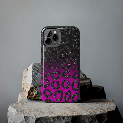 Pink and Black Ombre Leopard Design Phone Case- Lightweight, Impact Resistant Cover for iPhone 6, 6s, 12, 13, 14, 15