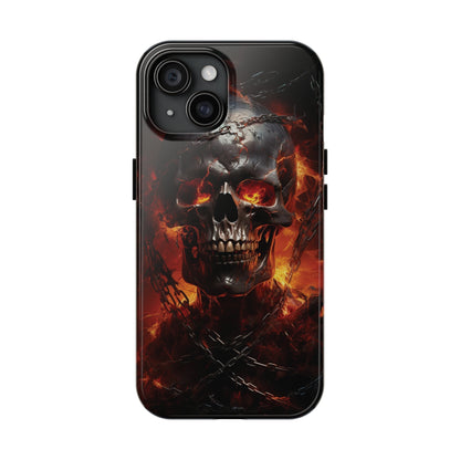 Gothic Skull iPhone Case, Dark Aesthetic Fiery Eyes, Unique Horror Style iPhone Accessory, Cool Tech Design for iPhone Models, Durable Phone Accessory Protective Cover for iPhone Models, Tough iPhone Case