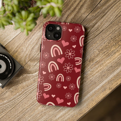 Red Boho Rainbow print Design Tough Phone Case compatible with a large variety of iPhone models, Gift, Phone Case