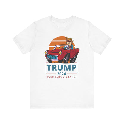 Vintage Style Trump 2024 T-Shirt, Classic Car Graphic Tee, Patriotic American Election Apparel, Unisex