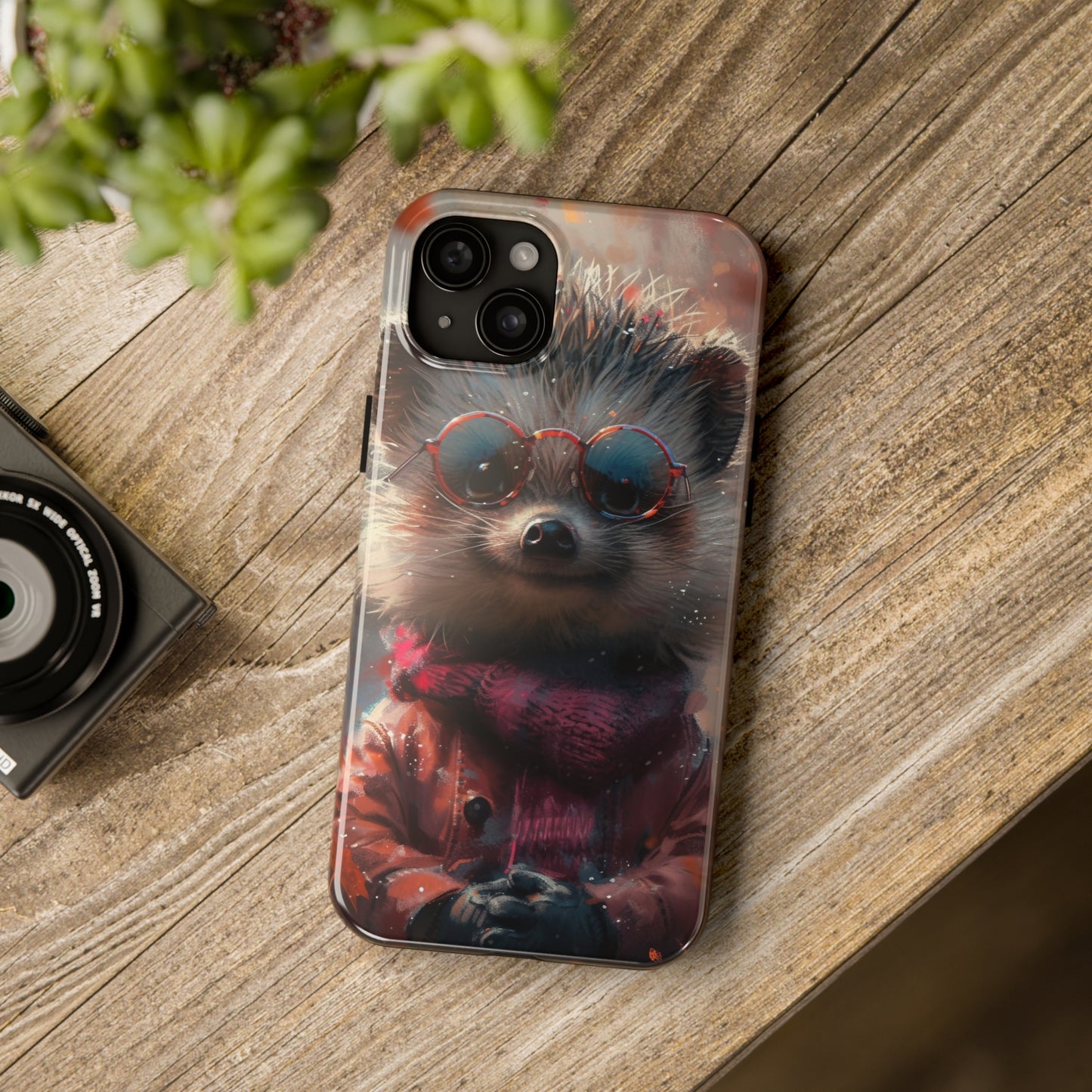 Hedgehog with Glasses and Scarf Design Phone Case- Lightweight, Impact Resistant Cover for iPhone 6, 6s, 12, 13, 14, 15