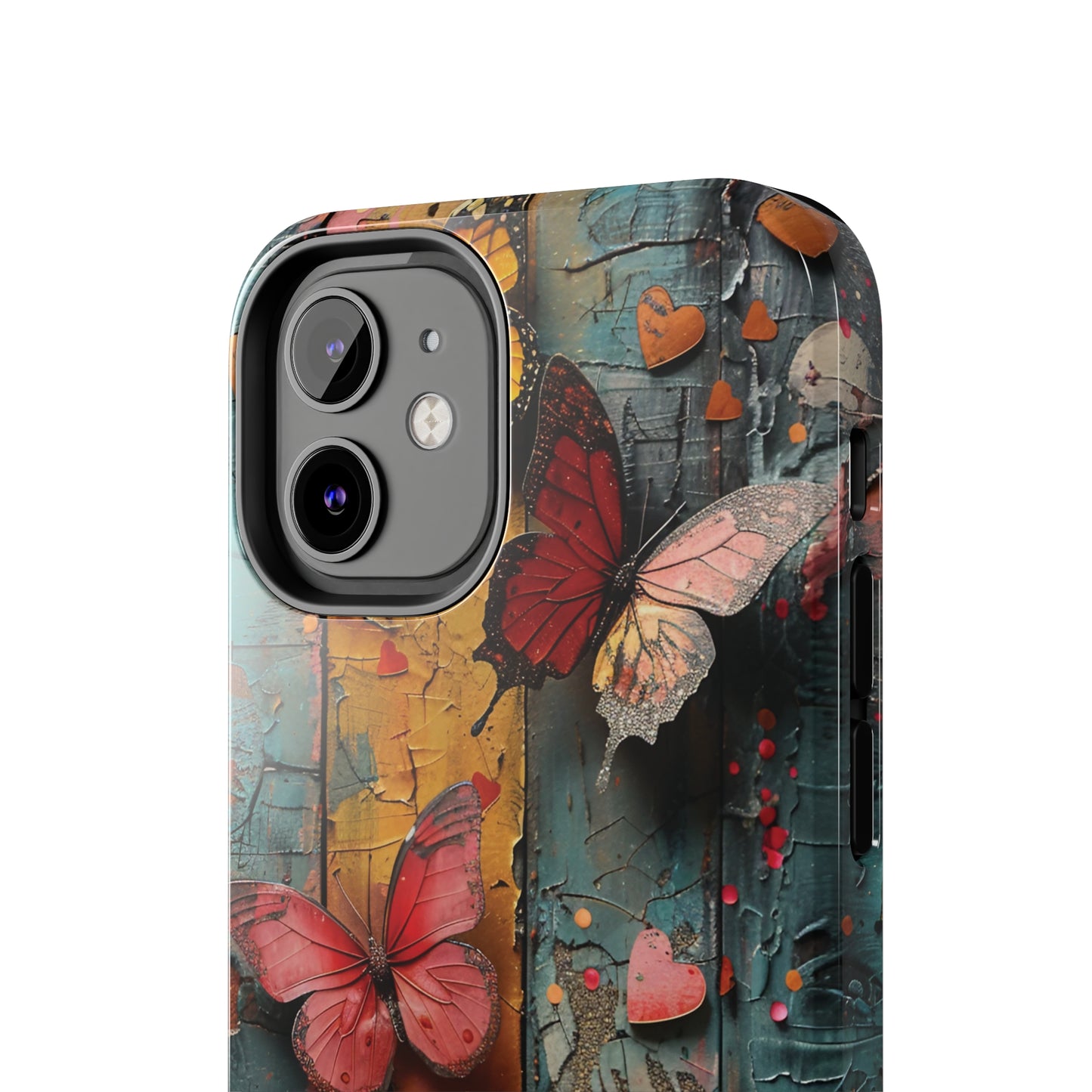 Colorful Butterfly Art on Wood texture design iPhone Case iPhone Case, Colorful Butterfly Art Protective Phone Cover, Durable Phone Accessory Gift, Chic Artsy Protective Cover, Protective Case for iPhone Models, Tough iPhone Case