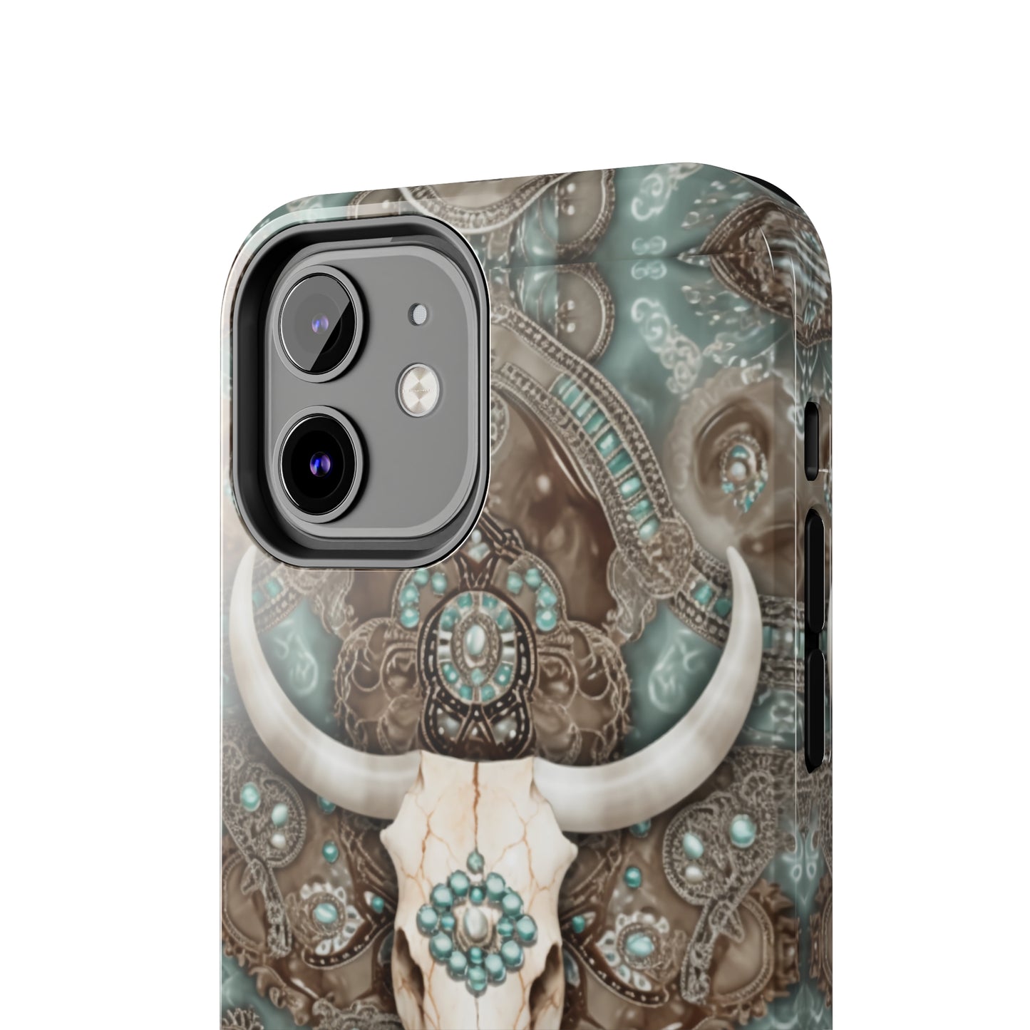 Western Cow Skull and Turquoise print design Phone Case- Lightweight, Impact Resistant Cover for iPhone 6, 6s, 12, 13, 14, 15