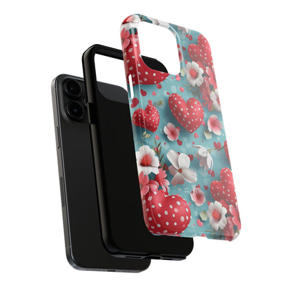 Pink White Flowers Red Hearts Digital print Design Tough Phone Case compatible with a large variety of iPhone models, Gift, Phone Case