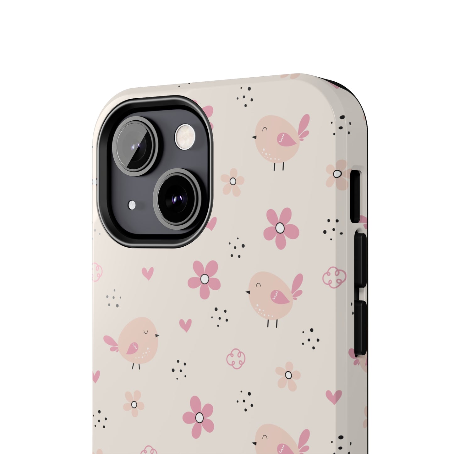 Cute Pink Birds and Flowers print design Tough Phone Case compatible with a large variety of iphone models