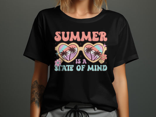 Tropical Summer Vibes T-Shirt, Heart Sunglasses Palm Trees, Beach Lover Tee, Retro Aesthetic Top, Vacation Clothing, Gift for Her