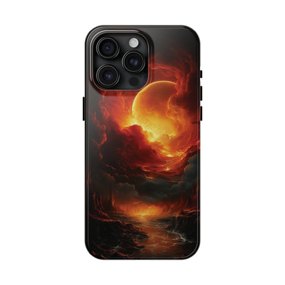 Fiery Red Moon Art iPhone Case, Dramatic Sky Aesthetic Phone Cover, Cool Tech Design for iPhone Models, Durable Phone Accessory Protective Cover for iPhone Models, Tough iPhone Case