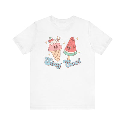 Kawaii Ice Cream and Watermelon T-Shirt, Cute 'Stay Cool' Graphic Tee, Summer Casual Top, Fun Foodie Shirt for All Ages