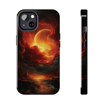 Fiery Red Moon Art iPhone Case, Dramatic Sky Aesthetic Phone Cover, Cool Tech Design for iPhone Models, Durable Phone Accessory Protective Cover for iPhone Models, Tough iPhone Case