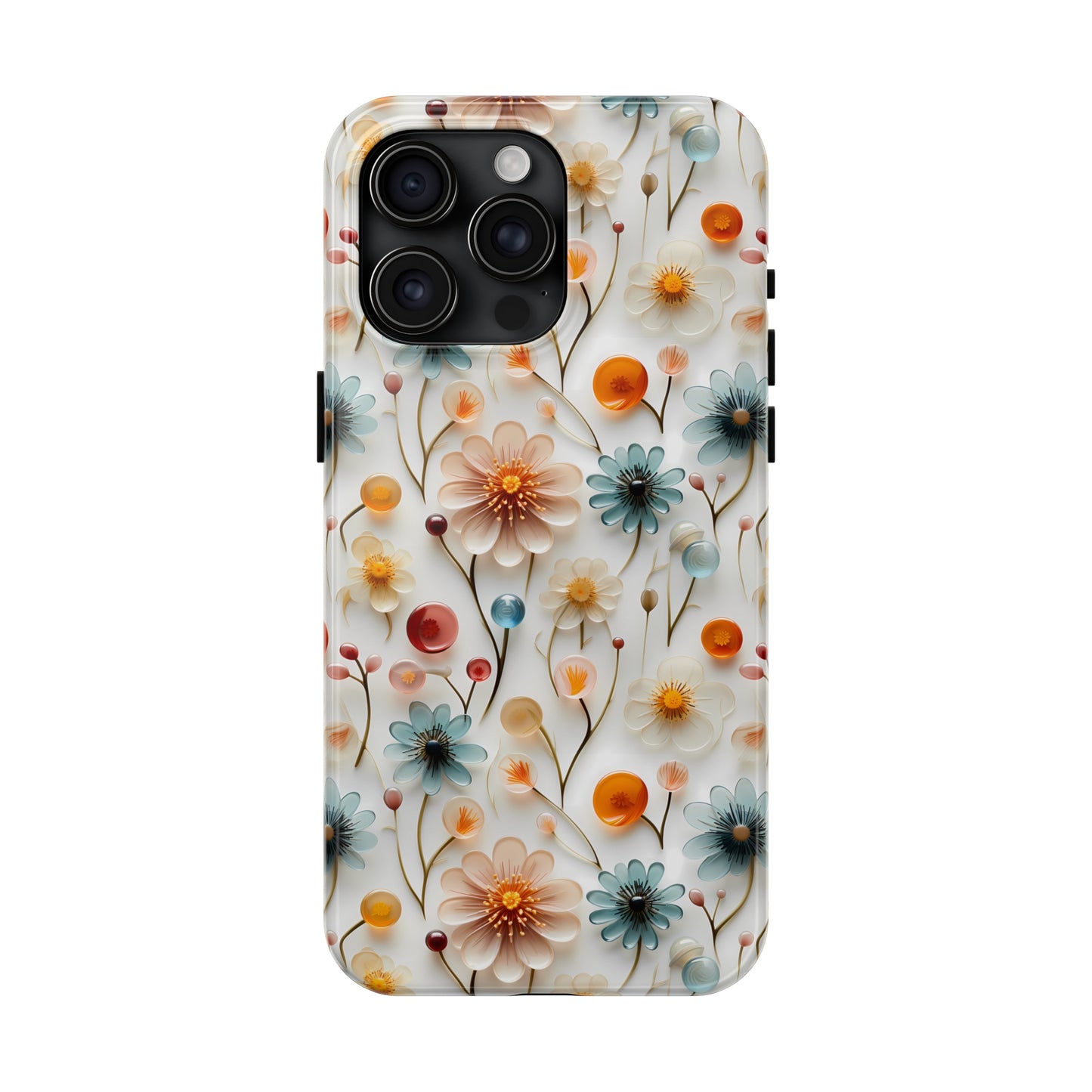 3D Glass Flower Pattern Design Tough Phone Case compatible with a large variety of iPhone models, Phone Case, Birthday Gift