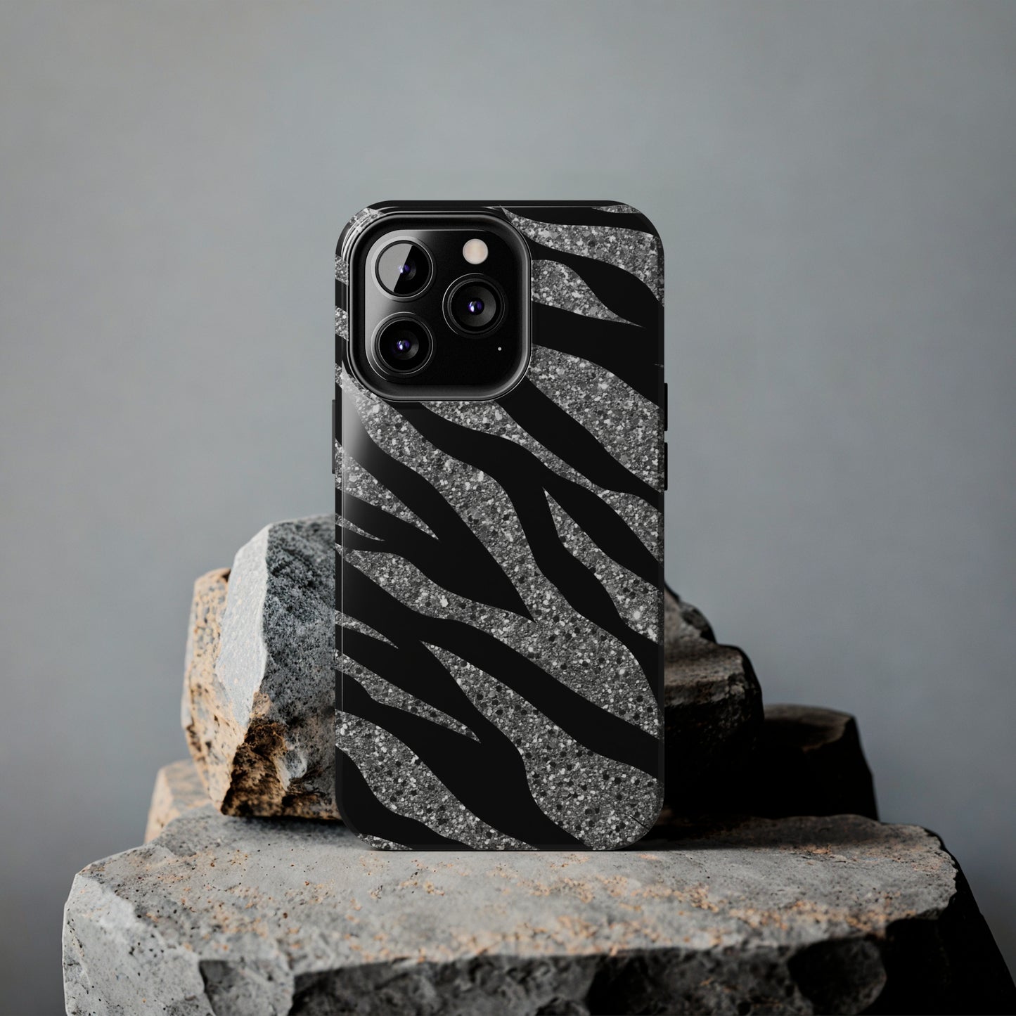 Silver and Black Zebra Print Design  Phone Case- Lightweight, Impact Resistant Cover for iPhone 6, 6s, 12, 13, 14, 15