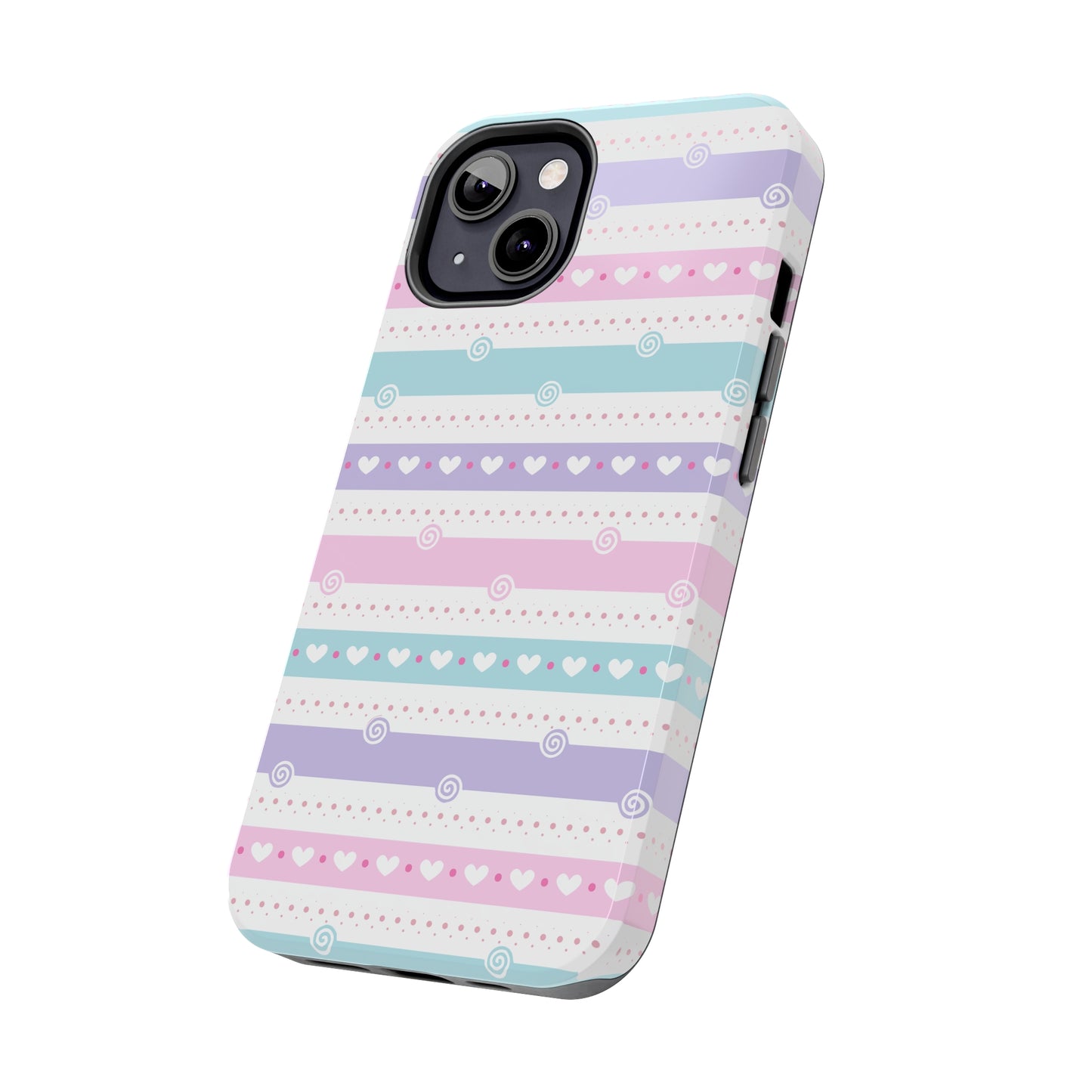 Pastel Stripes and Hearts print design Tough Phone Case compatible with a large variety of iphone models