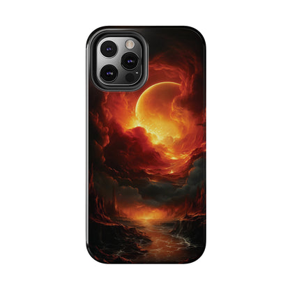 Fiery Red Moon Art iPhone Case, Dramatic Sky Aesthetic Phone Cover, Cool Tech Design for iPhone Models, Durable Phone Accessory Protective Cover for iPhone Models, Tough iPhone Case