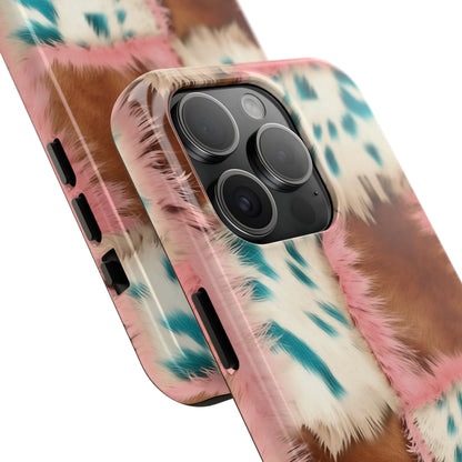 Modern Cowgirl Cowhide Design Pattern Print Tough Phone Case compatible with a large variety of phone models, Phone Case, Gift