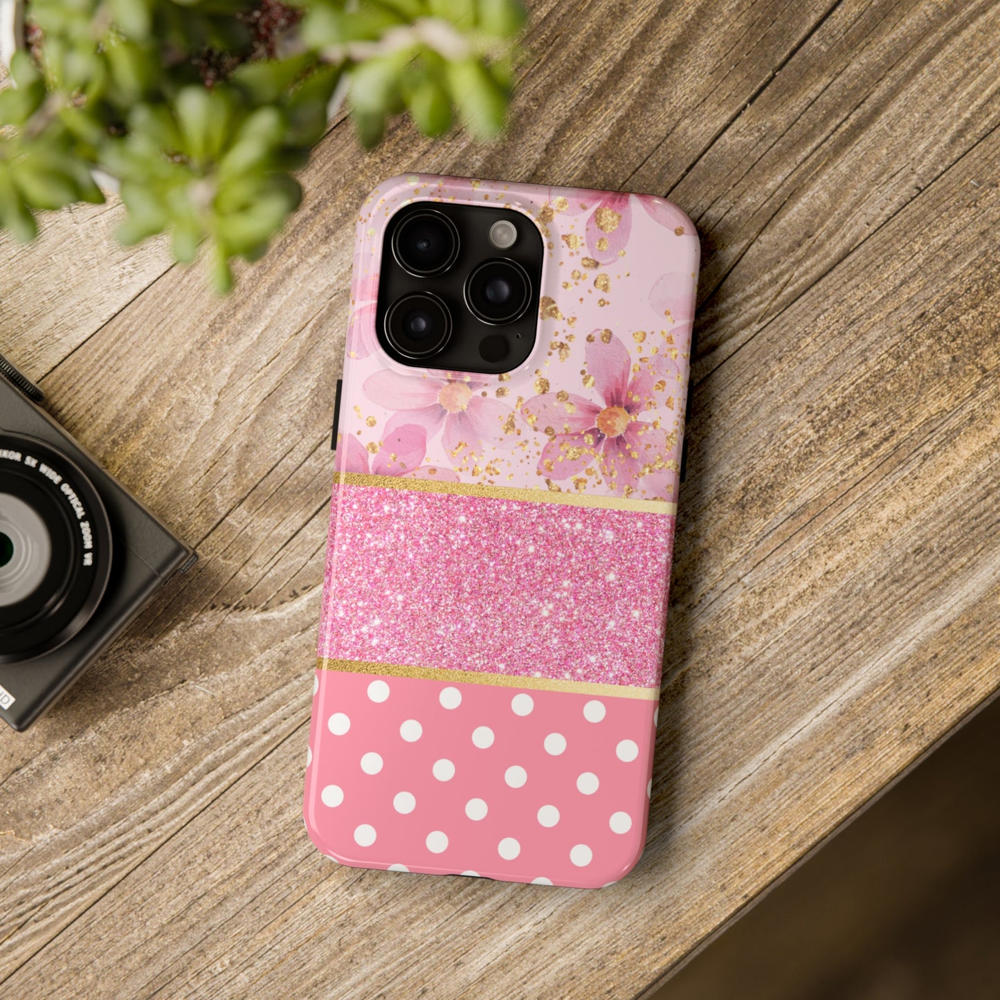 Pink Watercolor flowers and Polka Dot Design Phone Case- Lightweight, Impact Resistant Cover for iPhone 6, 6s, 12, 13, 14, 15