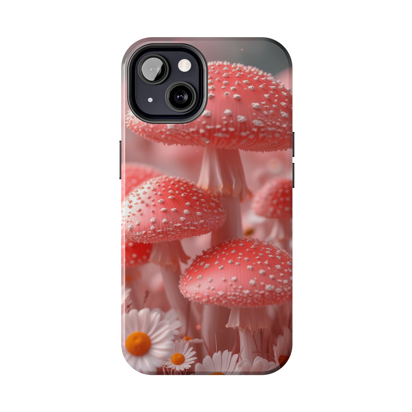 Whimsical Pink Mushrooms and Daisies Design Tough Phone Case compatible with a large variety of iPhone models, Gift, Phone Case