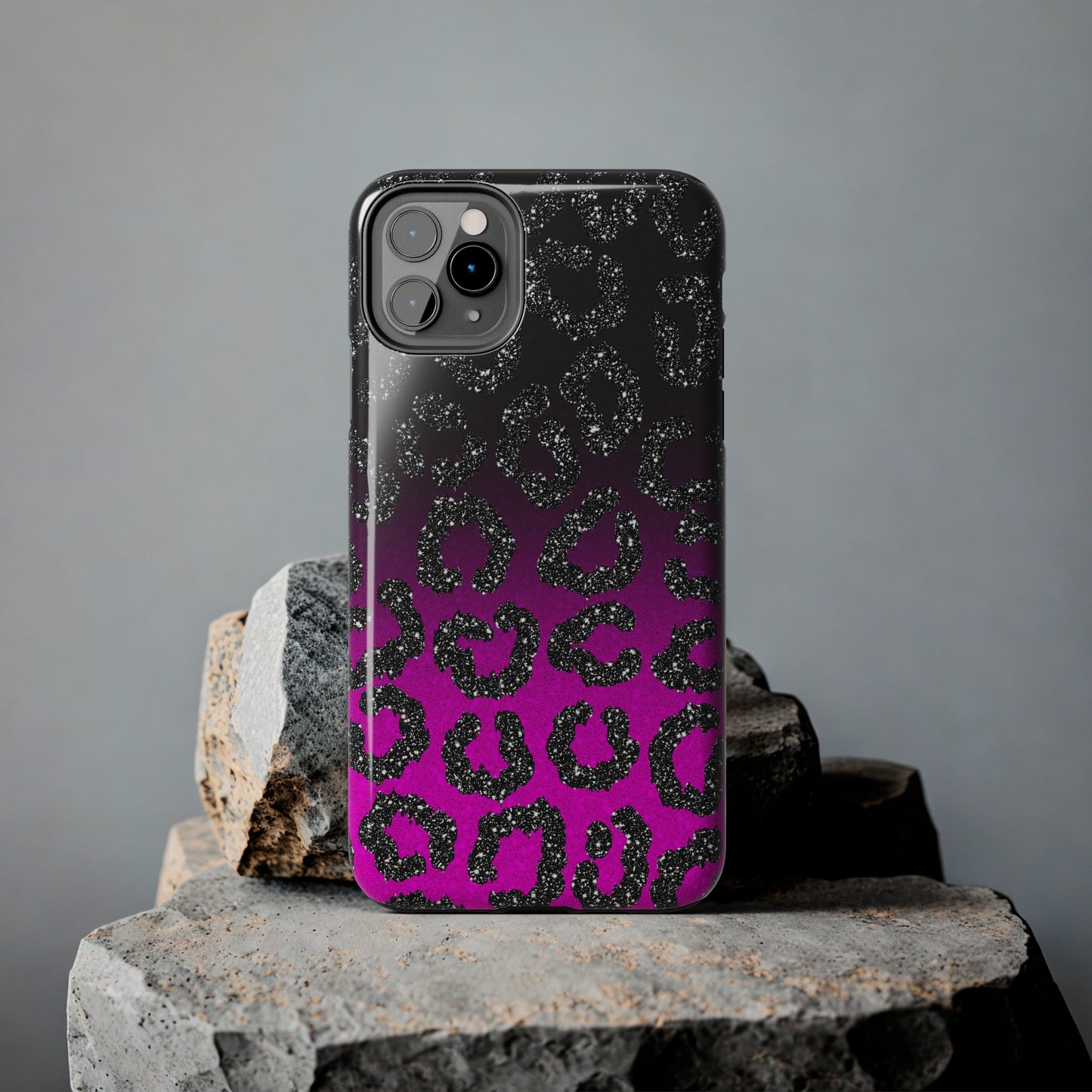 Pink and Black Ombre Leopard Design Phone Case- Lightweight, Impact Resistant Cover for iPhone 6, 6s, 12, 13, 14, 15