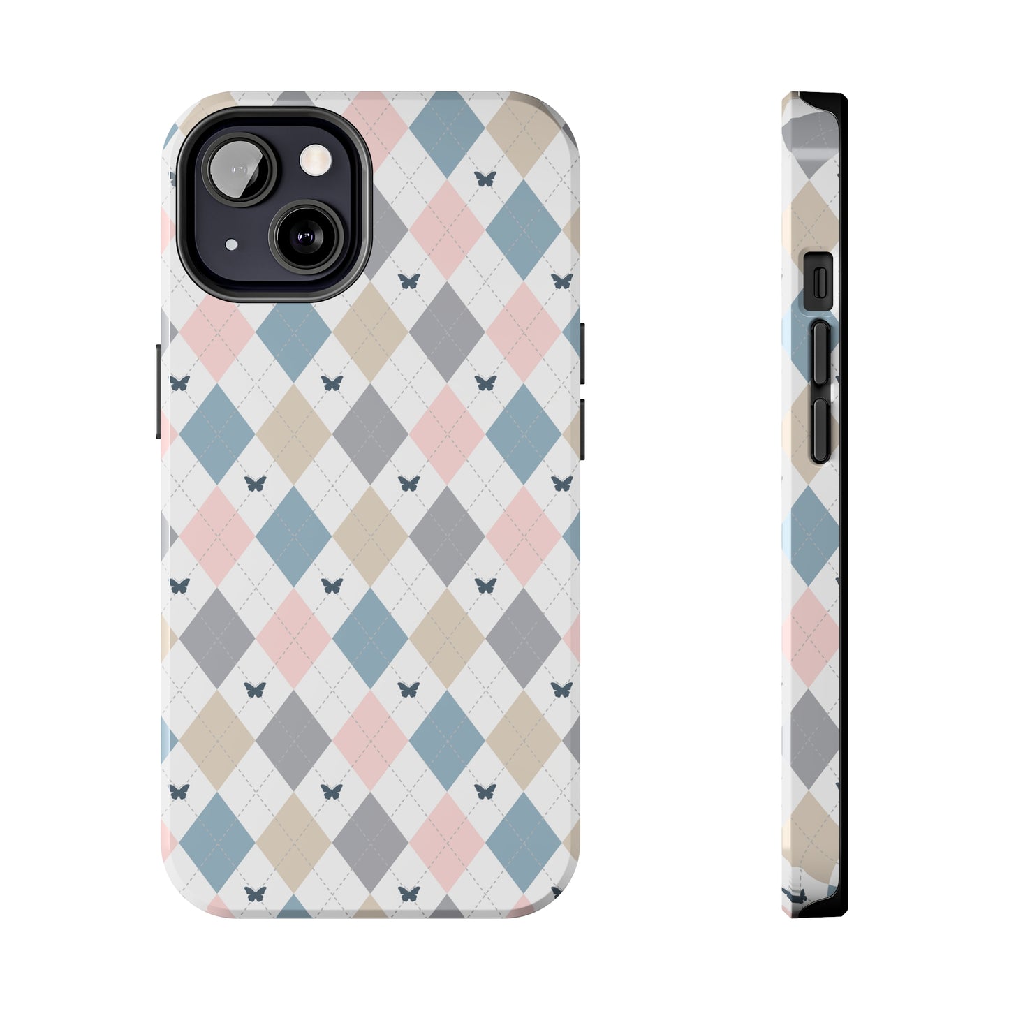 Argyle Pastel Plaid and Butterflies print design Tough Phone Case compatible with a large variety of iphone models