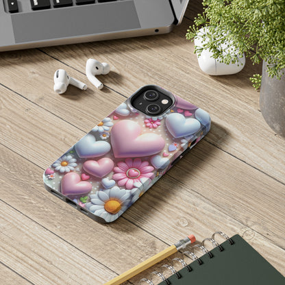 Pastel Heart and Flower Digital print Design Tough Phone Case compatible with a large variety of iPhone models, Gift, Phone Case