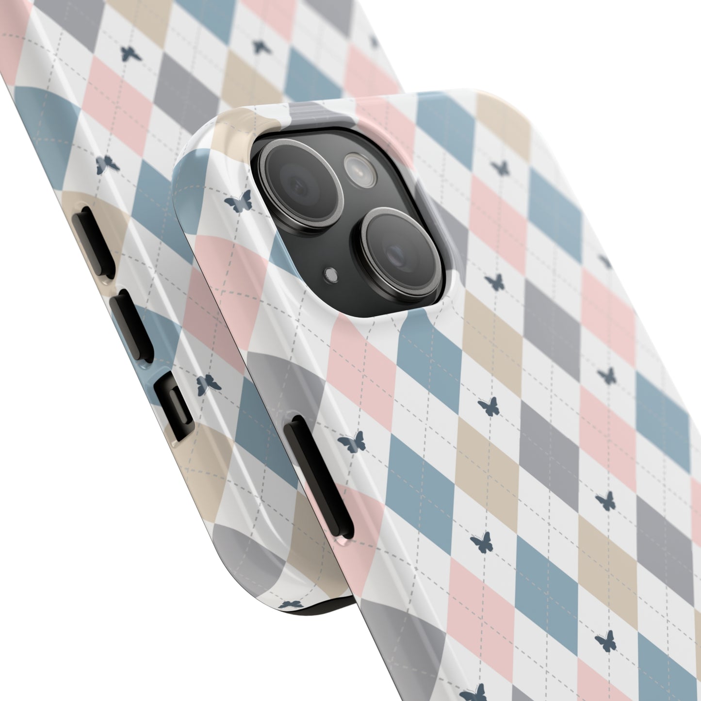 Argyle Pastel Plaid and Butterflies print design Tough Phone Case compatible with a large variety of iphone models