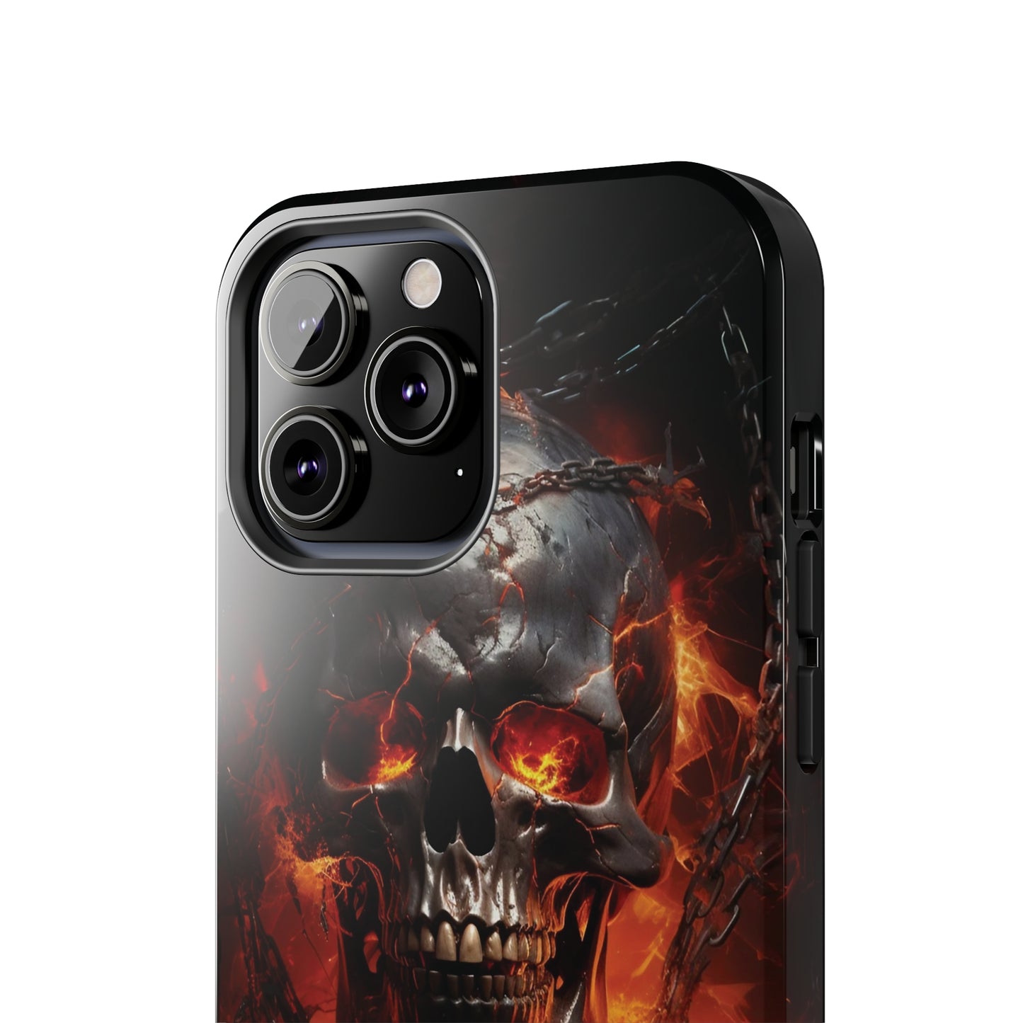 Gothic Skull iPhone Case, Dark Aesthetic Fiery Eyes, Unique Horror Style iPhone Accessory, Cool Tech Design for iPhone Models, Durable Phone Accessory Protective Cover for iPhone Models, Tough iPhone Case