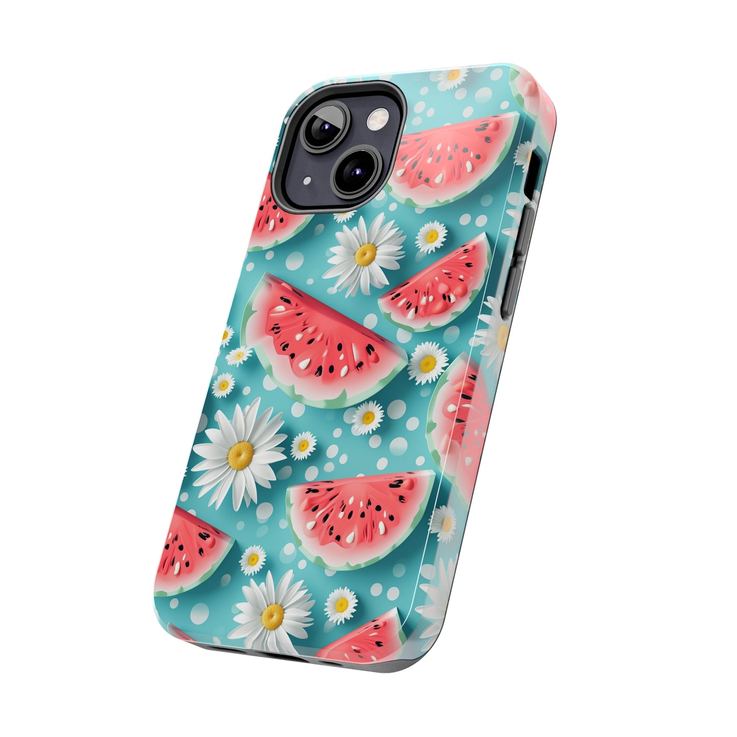 Watermelon Slices and Daisies Digital print Design Tough Phone Case compatible with a large variety of iPhone models, Gift, Phone Case