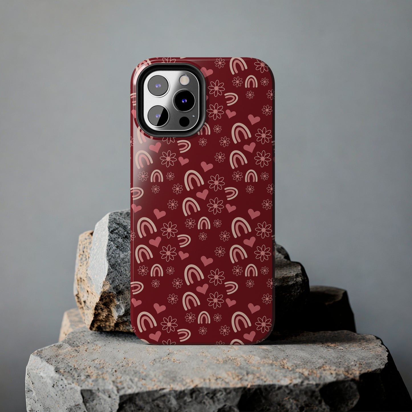 Red Boho2 Rainbow print Design Tough Phone Case compatible with a large variety of iPhone models, Gift, Phone Case