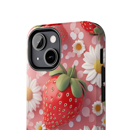 Strawberries & Daisies Digital print Design Tough Phone Case compatible with a large variety of iPhone models, Gift, Phone Case