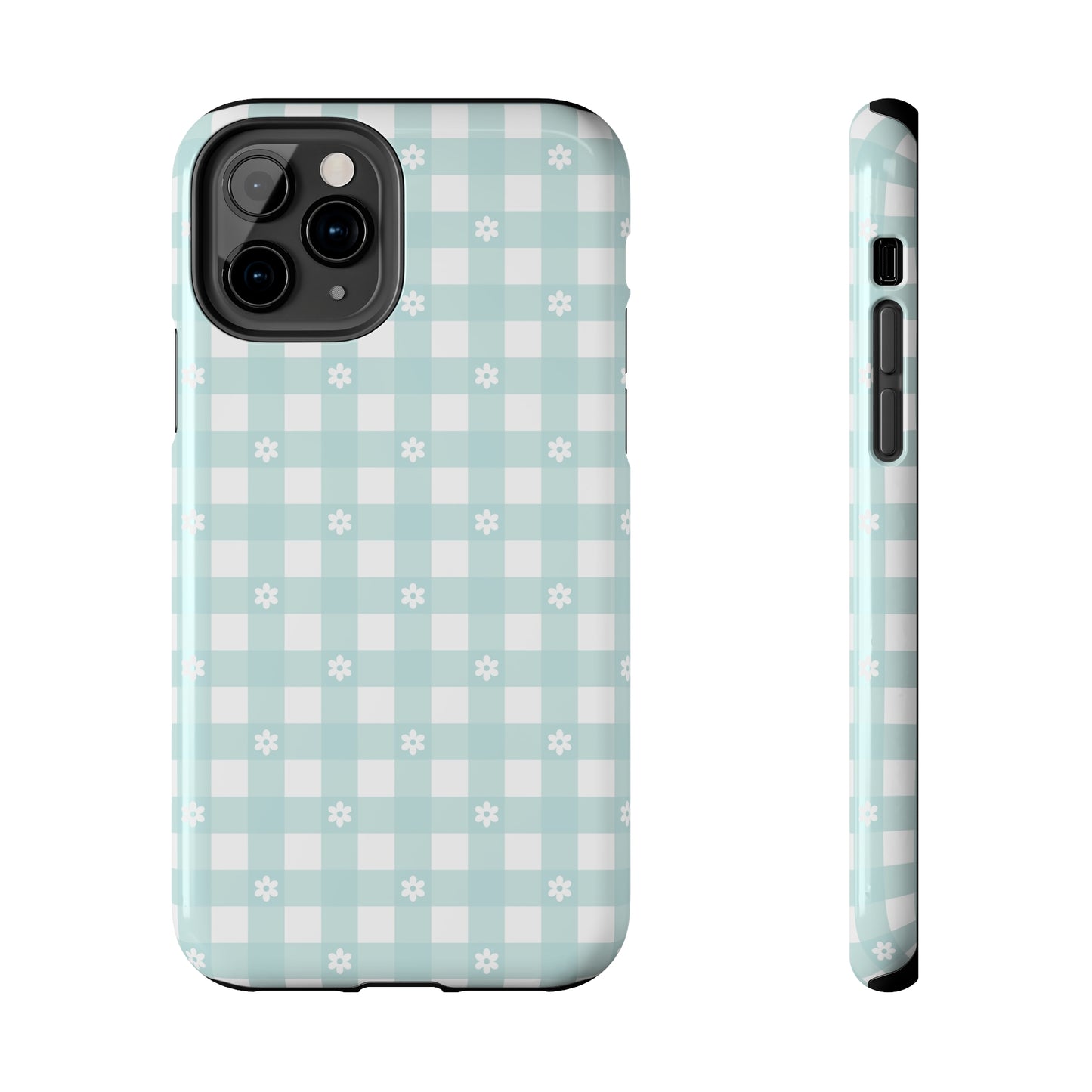 Cute Blue and White Gingham with Daisies Digital print Design Tough Phone Case compatible with a large variety of iPhone models, Gift, Phone Case