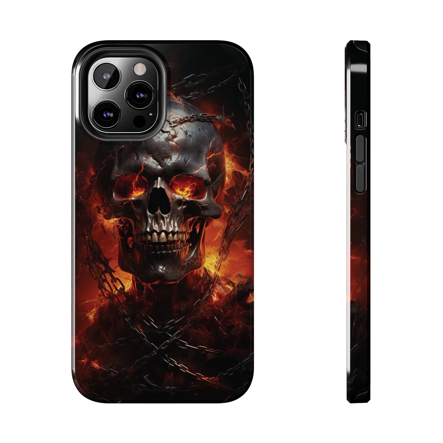 Gothic Skull iPhone Case, Dark Aesthetic Fiery Eyes, Unique Horror Style iPhone Accessory, Cool Tech Design for iPhone Models, Durable Phone Accessory Protective Cover for iPhone Models, Tough iPhone Case