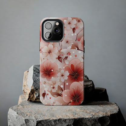 Pink Floral Pattern Design Tough Phone Case compatible with a large variety of iPhone models, Gift, Phone Case