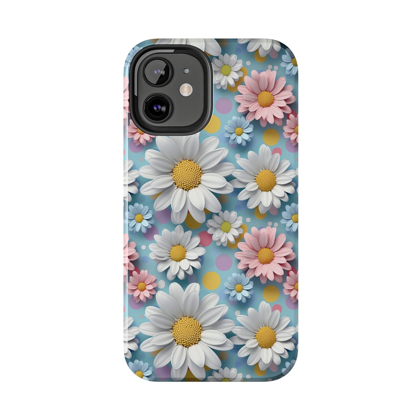 3D Spring Flowes and Polka Dots Digital print Design Tough Phone Case compatible with a large variety of iPhone models, Gift, Phone Case