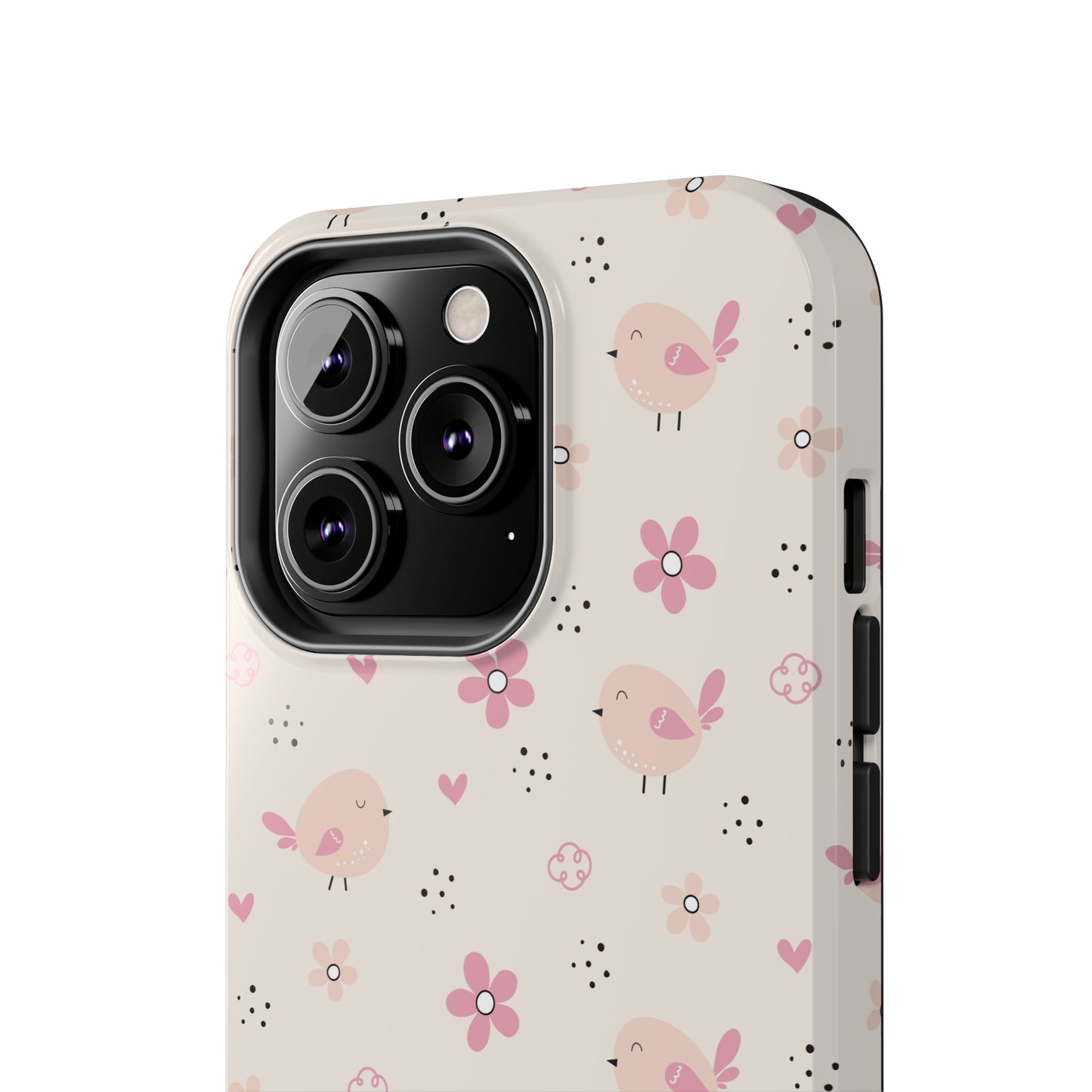 Cute Pink Birds and Flowers print design Tough Phone Case compatible with a large variety of iphone models