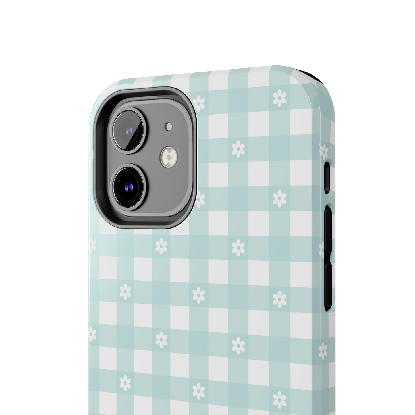 Cute Blue and White Gingham with Daisies Digital print Design Tough Phone Case compatible with a large variety of iPhone models, Gift, Phone Case