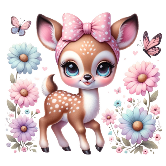 Cute Deer Clipart, Floral Animal PNG, Digital Download, Nursery Art Print, Kids Room Decor, Baby Shower, Craft Supplies, Commercial Use