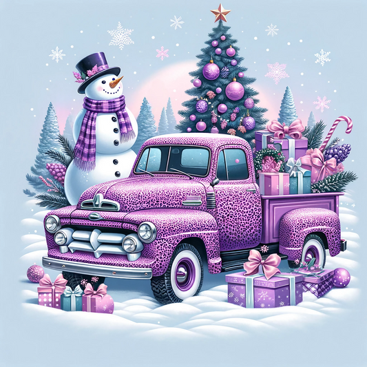 Purple Leopard Print Truck Christmas PNG Digital Paper, Cute Christmas Digital Paper PNG perfect for Crafting and Scrapbooking.