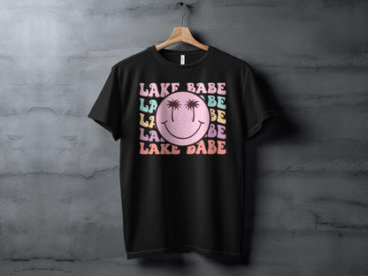 Lake Babe Graphic Tee, Palm Tree Summer T-Shirt, Casual Beachwear, Cute Vacation Top, Women's Relaxing Holiday Apparel