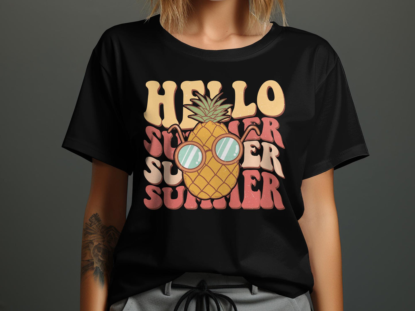 Vintage Hello Summer Pineapple T-Shirt, Retro Beach Vibes Graphic Tee, Unisex Casual Shirt